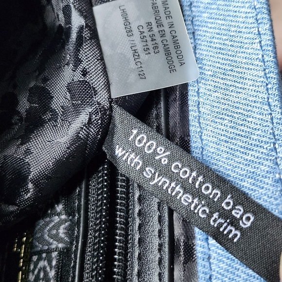 KARL LAGERFELD Agyness Quilted Pearl Chain Fringe Edge Denim Shoulder Bag - Picture 6 of 13